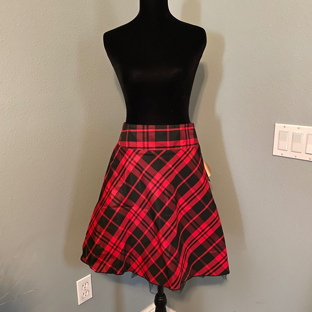 Heart Soul Acetate/Taffata Red and Black Plaid Skirt